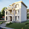 Classical Detached Villa With Stone Exterior Lawn Palm Trees And Front Steps