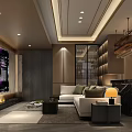 Modern Private Room Interior With Dining Table Chairs And Ambient Lighting 3d model