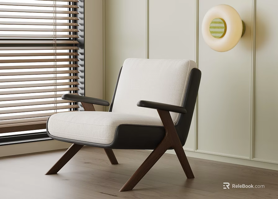 Elegant Mid Century Lounge Chair With Solid Wood Frame And Comfortable Soft Fabric Upholstery 3d model 