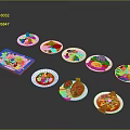 Delicious Various Colorful Chinese Dishes With Meat Vegetables And Seafood On White Plates