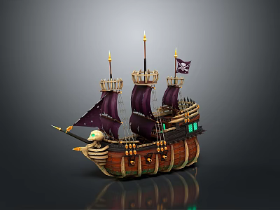 Pirate Ship with Purple Sails Skull Decoration Wooden Hull and Black Flag 3d model Pirate Ship with Purple Sails Skull Decoration Wooden Hull and Black Flag 3d model