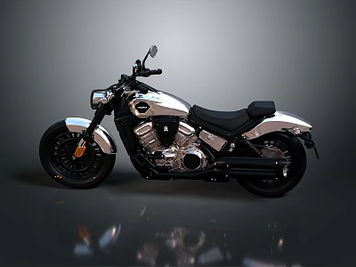 Vintage Black and Silver Motorcycle With Black Seat Chrome Parts and Reflective Surface 3d model