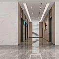 Modern Elevator Hallway Interior With Marble Walls Decorative Paintings And Reflective Flooring 3d model