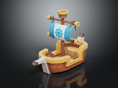 Toy Water Transport Boat Model With Blue Emblem Sail And Brown Yellow Hull 3d model
