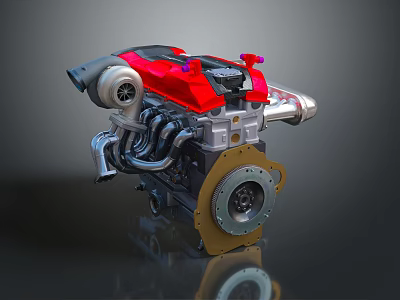 Red And Silver 3D Model Of High Performance Car Tire With Detailed Design Features 3d model