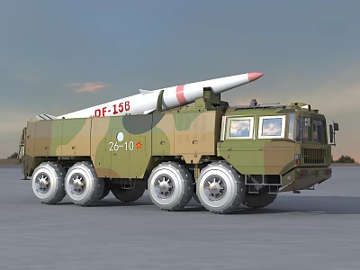 Military Vehicle With Camouflage Paint Multiple Wheels DF-15B Missile And Red Star Symbol 3d model