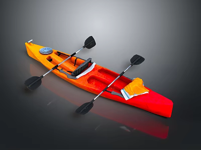 Orange and Red Kayak with Paddles Seat and Storage Bag for Water Activities 3d model