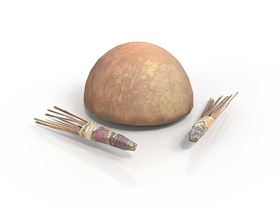 rustic style stone bowl stone bowl quiver feather wooden utensils antiquities utensils cultural symbol 3d model