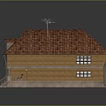 Wooden House Exterior With Red Tiled Roof Windows And Balcony Stairs