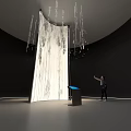 White Textured Vertical Art Installation With Hanging Crystals And Interactive Blue Screen 3d model