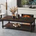 Dark Wooden Coffee Table In Living Room With Decorative Vases Books And Fireplace