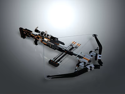 Advanced Crossbow Weapon With Transparent Frame And Metal Mechanical Components Including Arrows 3d model