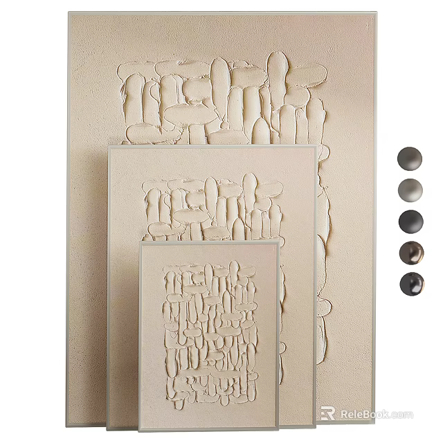 Textured Abstract Relief Paintings In Neutral Tones With Various Sizes For Modern Decor 3d model 