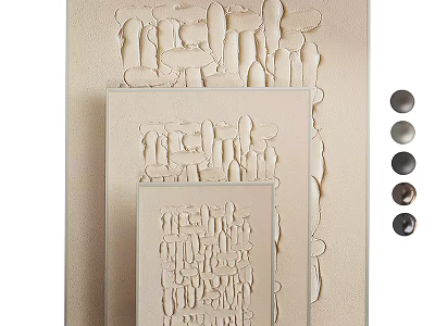 Textured Abstract Relief Paintings In Neutral Tones With Various Sizes For Modern Decor 3d model