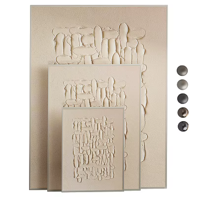 Textured Abstract Relief Paintings In Neutral Tones With Various Sizes For Modern Decor 3d model