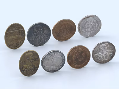 Decorative Ornament Set Vintage Coin Collection with Diverse Designs for Home Tabletop Decoration 3d model
