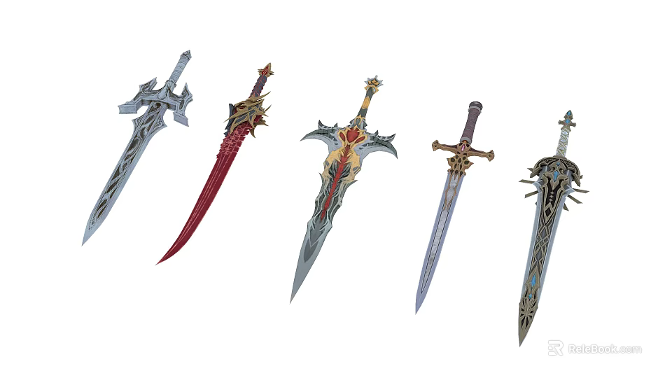 Collection of Decorative Swords with Various Intricate Designs and Ornate Details 3d model 