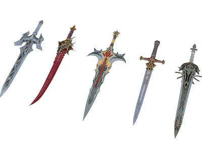 Collection of Decorative Swords with Various Intricate Designs and Ornate Details 3d model