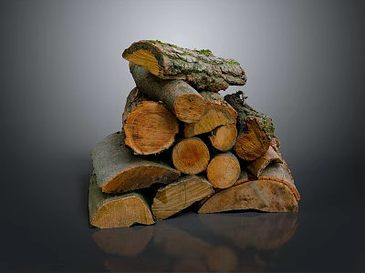 Stacked Natural Wood Logs With Green Mossy Bark And Smooth Cross Sections 3d model
