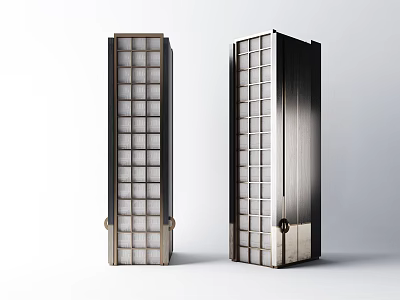 Modern Decorative Columns Two Tall Grid Patterned Sides Metallic Finish Dark And Light Contrast 3d model
