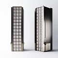 Modern Decorative Columns Two Tall Grid Patterned Sides Metallic Finish Dark And Light Contrast 3d model