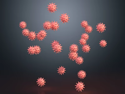 Pink Virus Particles Floating On Dark Background In 3D Rendered Visualization 3d model