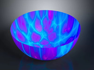 Illuminated Blue Purple Textured Glass Sculpture Bowl With Intricate Carving Details 3d model