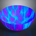 Illuminated Blue Purple Textured Glass Sculpture Bowl With Intricate Carving Details