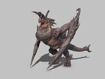 Mythical Fantasy Dragon Creature 3D Model With Sharp Wings And Open Mouth 3d model