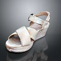 Light Gold Wedge Heel Sandals with Cross Straps and Ankle Buckle Design