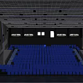 Modern Cinema Interior Design With Blue Seats Dark Walls And LED Strip Lighting