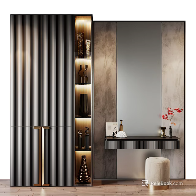 Modern Elegant Vanity Table With Mirror Decorative Lighting And Ornamental Vase 3d model