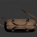 Tan Leather Handbag With Top Handles Shoulder Strap And Front Zip Pocket