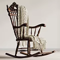 Classic Wooden Rocking Chair With Carved Back And Fringed Blanket In Minimalist Room