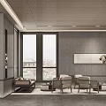 Modern Sales Office With Wooden Lattice Wall Circular Moon Decoration And Marble Reception Desk