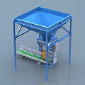 Industrial Equipment With Blue Frame Funnel Structure Yellow Packaging Unit And Green Conveyor Belt