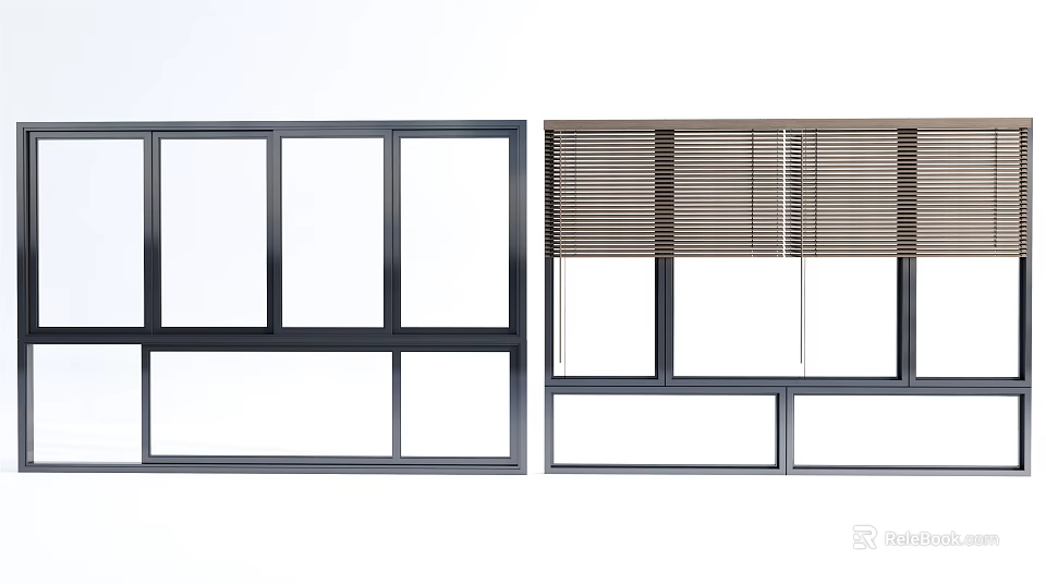 Modern Casement Windows With Aluminum Frame And Double Glazed Glass Panels 3d model 