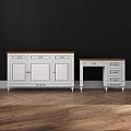 Classic White TV Stand With Wooden Top Drawers And Cabinet Doors On Wooden Floor