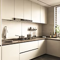 Modern Kitchen Interior With White Cabinets Window Countertop Appliances And Bright Lighting