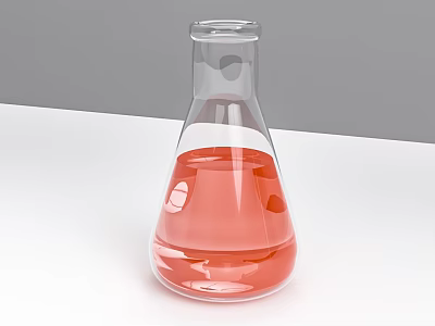Clear Transparent Conical Flask With Pink Liquid On White Surface Gray Background 3d model