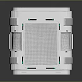 Cartoon Scene Featuring Futuristic White Square Frame With Orange Blue Accents Hollow Center Shiny Base
