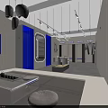 Modern Clothing Store Interior With Round Display Tables Mannequins And City View Windows