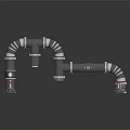 Industrial Metal Pipe System With Bent Structure And Red Valve Handles 3d model