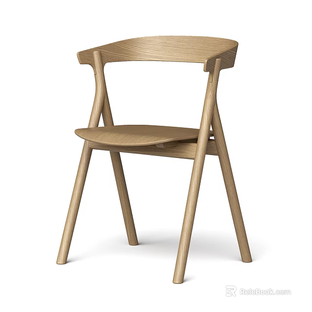 Modern Light Wood Dining Chair With Sleek Armrests And Minimalist Design Structure 3d model 