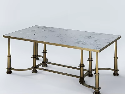 Elegant Vintage Coffee Table With Metal Decorative Legs And Marble Top 3d model