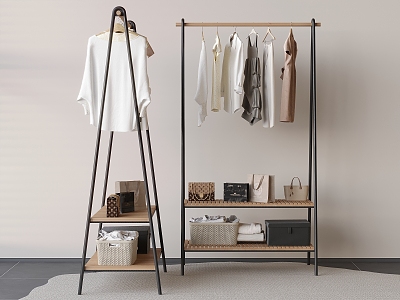 Floor Clothes Hanger Storage Rack Clothes Bag Storage Basket 3d model