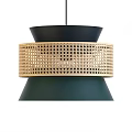 Modern Rattan Chandelier with Perforated Grid Pattern and Dark Upper Lower Shades 3d model