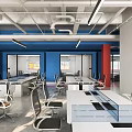 Science and technology blue red office open office area open office area office hall chip 3d model