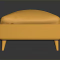 Modern Yellow Upholstered Ottoman With Wooden Frame On Reflective Surface