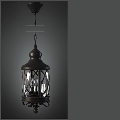 Vintage Black Lantern Style Chandelier With Metal Frame And Glass Shade 3d model